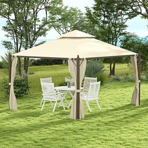 For <b>Large</b> 10' X 12' Steel Outdoor Patio Gazebo Two-Tier Roof for Air with Polyester Privacy <b>Curtains</b> - Product Image 5
