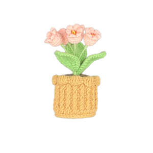 Pink Roses Wholesale Handmade Crochet Flower Theme Potted Plant Knitted <b>Doll</b> Yarn Amigurumi Flower Knitted Holiday Decoration - Product Image 2