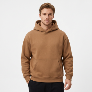Sweat-shirt à capuche en molleton marron pour homme, coupe oversize, couleur unie, décontracté, avec poche avant, en coton tricoté, anti-plis - Product Image 2