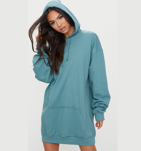 Vestido de Sudadera con Capucha para Mujer, Color Sólido, Manga Larga, Informal, Transpirable, Tejido de Punto, 100% Algodón, con Bolsillos, Ropa de Invierno, 340g - Product Image 1