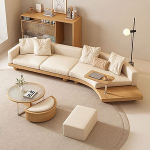 Modern Teak Wood Sectional Sofa with <b>Side</b> <b>Table</b> – Luxury Living Room L Shape Sofa for Hotel Villa Apartment - Product Image 1