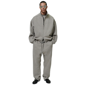 Conjunto de chándal de invierno para hombre, de forro polar grueso, con chaqueta holgada con cremallera y pantalones deportivos acampanados, estilo urbano, de 2 piezas. - Product Image 5