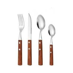 Ensemble de couverts en métal avec manche en bois de luxe, couverts en acier inoxydable, cuillère, fourchette, couteau, ensemble d'ustensiles de table élégants pour la maison et les restaurants - Product Image 1
