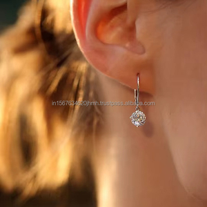 Pendientes de Diamantes Solitarios de Corte Redondo en Oro Blanco, Pendientes Minimalistas Colgantes para Mujer, Regalo de Boda, Joyería para Uso Diario - Product Image 2