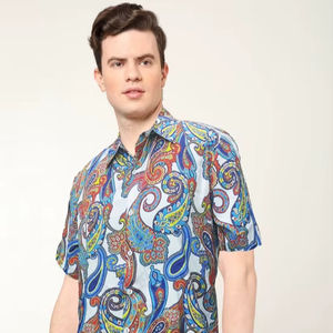 Camisa Moderna para Hombre, Multicolor, de Poliéster, con Estampado Abstracto, Corte Regular, con Cuello y Mangas Cortas, para Uso Diario Informal - Product Image 1