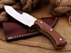 Cuchillo de Caza de Hoja Fija Hecho a Mano Personalizado, Mango de Madera de Espiga Completa, Funda de Cuero, Cuchillo para Desollar para Supervivencia al Aire Libre y Camping, OEM - Product Image 3