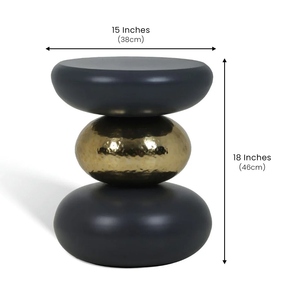 Hot Sale Matte black and hammered brass side table ceramic-style totem <b>stool</b> luxury coffee table <b>round</b> metal footstool ottoman - Product Image 1