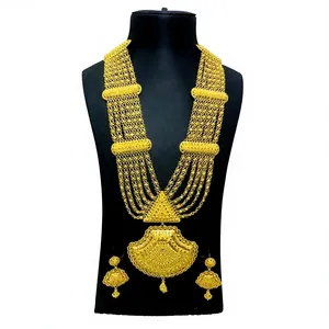 Conjunto de Collar Largo y Pendientes de Novia, Chapado en Oro, Cadena de Latón con Forma de Flor, 18 Pulgadas, Joyería de Moda para Boda de Mujer - Product Image 1