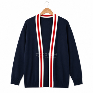 เสื้อคาร์ดิแกนถักสำหรับผู้หญิงของคอช อินเตอร์เนชั่นแนลสีกรมท่า คอวี แขนยาว ลายทางสีตัดกัน สไตล์ลำลอง คุณภาพโดดเด่น - Product Image 1