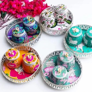 Top Demanded Custom Printed Metal Pichwai Tray with Jar for <b>Home</b> Decoration Hotel Hospitality Available for Bulk Quantity - Product Image 4