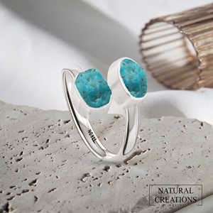 Anillo de Turquesa en Forma Natural con Baño de Oro Rosa, Estilo Clásico para Compromiso, Aniversario y Regalo para Fiestas, Paquete de 6 - Product Image 6