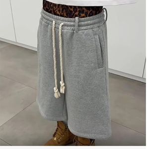 Men s Gray Solid Color Drawstring Bermuda Shorts Casual Knitted Mid Waist Comfortable Fit Style - Product Image 4