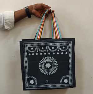 Bolsa Tradicional India de Yute Estampada con Asa, Bolsa de Compras Thamboolam, Regalo Festivo para Bodas, Recuerdo de Inauguración de Casa - Product Image 4