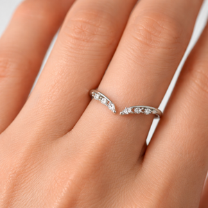 Anillo de Diamante de Laboratorio Marquise Redondo, Plata de Ley 925, Oro Sólido de 14K/18K, Anillo Ajustable con Diamante, Anillo de Compromiso Curvo Minimalista - Product Image 5