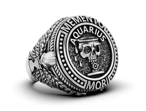 Royal 925 <b>Silver</b> Aquarius <b>Ring</b> Skull Cup Symbol Memento Mori Antique Wide Band <b>Men</b> Women Jewelry <b>Ring</b> - Product Image 4