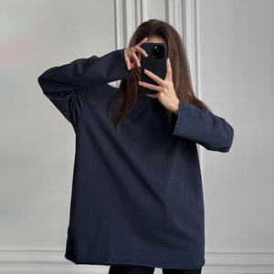 Camiseta de punto holgada de manga larga con cuello redondo para mujer, 100% algodón, ecológica, lisa, informal, para uso diario, 180g, talla única - Product Image 2
