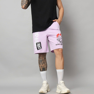 Duds Angels <b>Men's</b> Light Pink Bermuda <b>Shorts</b> With Character Print And <b>Patches</b> Casual Drawstring Waist - Product Image 2