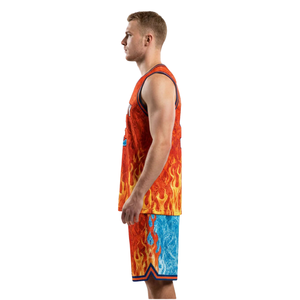 Conjunto de camiseta y pantalones cortos de baloncesto para hombre, cuello en V, sin mangas, patrón triangular, ribete en contraste, nombre impreso, número, uniforme de equipo para adultos - Product Image 5