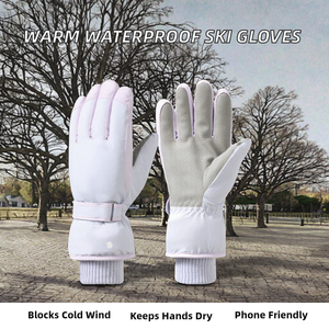 White Pink <b>Women</b> <b>Ski</b> <b>Gloves</b> Touchscreen Full Finger Pull on Closure Waterproof Breathable Lightweight Winter - Product Image 6