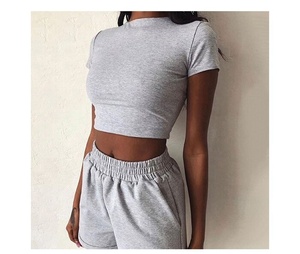 Conjunto de dos piezas de verano para mujer, chándal corto ajustado informal con cuello redondo y bolsillos de cintura elástica, pantalones cortos sólidos sueltos - Product Image 3