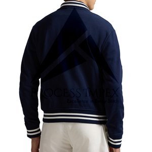 Veste universitaire bleu marine pour homme, couleur unie, col rabattu, fermeture boutonnée, style preppy, vêtement d'automne, coupe classique - Product Image 2