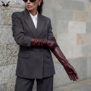 Gants longs en similicuir bordeaux foncé pour femme, gants de soirée formels pour opéra, gants sexy en cuir PU rouge foncé pour fête - Product Image 4