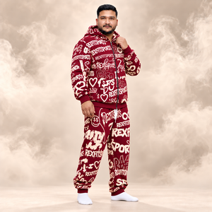 Conjunto Deportivo Unisex con Estampado Gráfico en Borgoña y Crema, Sudadera con Cremallera y Pantalones Jogger, Etiqueta Personalizada, Estampado Completo, Ropa Urbana al por Mayor - Product Image 4