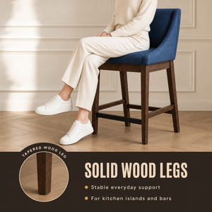 Modern Blue Fabric Bar <b>Stool</b> with Wood Frame Contemporary Design <b>for</b> Home Bar Counter Chair Bar <b>Stool</b> - Product Image 4