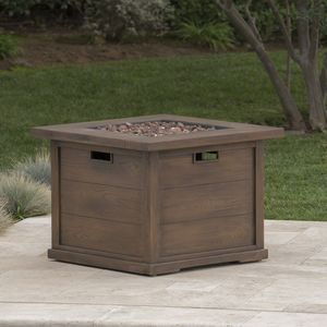 Brasero à gaz carré pour patio extérieur 24 H x 32 L en MgO, 40 000 BTU, marron avec réservoir à motif bois intégré - Product Image 4
