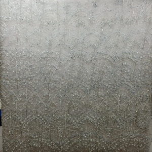 Elegant Handmade Eco-Friendly Traditional Beaded <b>Sequin</b> Embroidered Tulle Lace Fabric Floral Pattern for Dress - Product Image 1