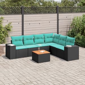 Set Divano da Esterno in Polyrattan Nero con Cuscini, Arredamento da Giardino Stile Contemporaneo, 7 Pezzi - Product Image 1
