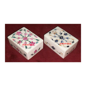 Joyero más hermoso, incrustaciones de mármol blanco hechas a mano con forma Rectangular de nácar azul para fines de regalo de negocios - Product Image 3