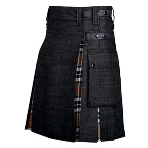 Men's <b>Wool</b> Kilt Solid Black Tartan Lined Hybrid Skirt Regular Fit Adult Size In-Stock - Product Image 2