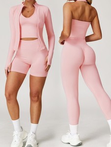 Female Regular Sportswear 3 Piece <b>Yoga</b> Wear Autumn Solid Knee Length <b>Jacket</b> Short Leggings Set Plus Size Women Track Suit - Product Image 2