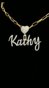 2025 Valentines Day Present Gold Plated Custom Letter With Heart Hook Initial Hip Hop Personalized Cursive Name Pendant Necklace - Product Image 2