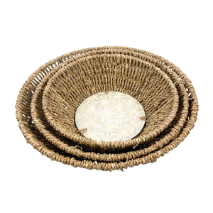 Plateau de sedge carré en MDF fait à la main avec poignées, plateau de service décoratif en panier tissé naturel avec motif floral géométrique - Product Image 6