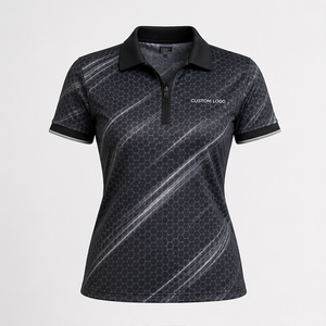 Polo pour femme personnalisé noir à imprimé nid d'abeille, séchage rapide, respirant, manches courtes, uniforme de performance WPS-0730 - Product Image 1