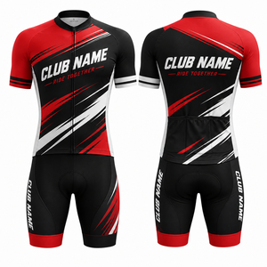 Conjunto de Jersey de Ciclismo Personalizado para Hombre, Rojo, Negro y Blanco, Sublimado, Transpirable, de Poliéster, con Nombre del Club, Ride Together, Manga Corta - Product Image 1