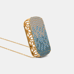 14K Yellow Gold Blue Topaz Lab Grown Diamond Pendant Necklace - Product Image 3