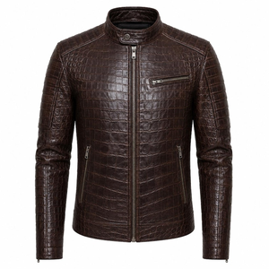 Veste en cuir véritable pour homme, effet croco, manches longues, fermeture éclair, vêtement de mode pour club/fête - Product Image 1