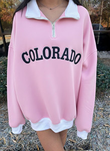 Sudadera Oversize Casual de Hombro Caído con Cuello Simulado y Media Cremallera, Bicolor, de Poliéster/Algodón, Ecológica, Bordada, para Invierno - Product Image 4