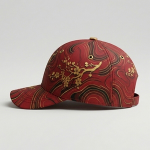 Casquette de baseball structurée de luxe rouge et or à 6 panneaux, broderie 3D motif animal, en coton, unisexe, réglable, vente en gros, faible MOQ - Product Image 2