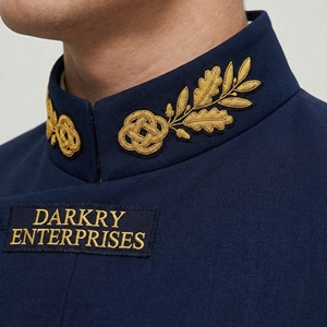 Custom Hand Gold Bullion Embroidery Deep Blue Collar Detailed <b>Wheat</b> Leaf Motif Bespoke Garment Apparel Manufacturing Service - Product Image 4