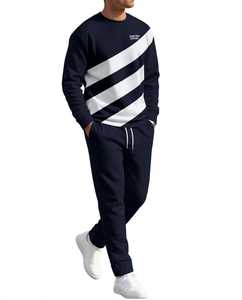 ONETEN APPAREL Sudadera de cuello redondo a rayas blancas y azules para hombre, jersey informal de manga larga - Product Image 1