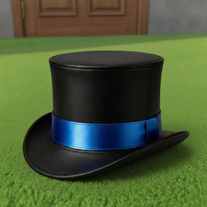 Premium quality custom made Handmade Black Leather <b>Top</b> Hat Blue Band Steampunk Gothic Victorian Cosplay Hat - Product Image 5
