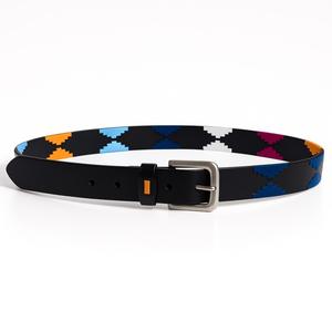 Cinturón de Nubuck con Diseño de Polo Argentino Colorido - Cinturón Ecuestre Azul de Cuero Genuino de Polo Argentina - Product Image 1