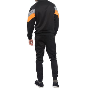 Survêtement pour homme noir, orange et gris, avec blocs de couleur, fermeture éclair intégrale, poches latérales, respirant, coupe décontractée, pour l'automne - Product Image 2