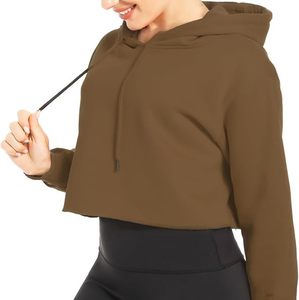 Sudadera con capucha corta con cordón, manga regular, color sólido, informal, para otoño, para mujer - Product Image 6