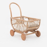 Poussette pour poupée tressée à la main, chariot en rotin de haute qualité, accessoire ludique pour poupées