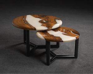 Table d'appoint et ottoman décoratif en bois fait main de luxe, design contemporain, motif abstrait, multifonctionnel pour salon - Product Image 1